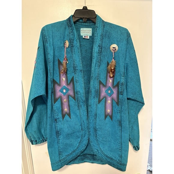 Sundance Jackets & Blazers - Vintage Sundance Blue Denim Southwestern Jacket Size S